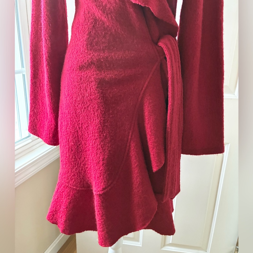 Sarah Spencer Boiled Wool Wrap Cardigan Coat with Belt Red Size S - Picture 4 of 16